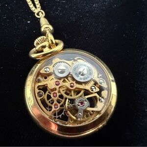 Vintage Bucherer Gold Gear Pendant Necklace